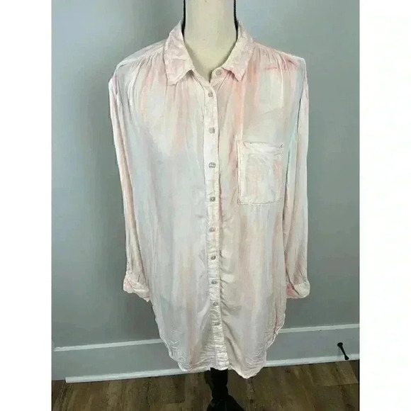 Pilcro Anthropologie Noemie Pink Tie Dye Button Up Shirt Flowy Lightweight L - Picture 1 of 11